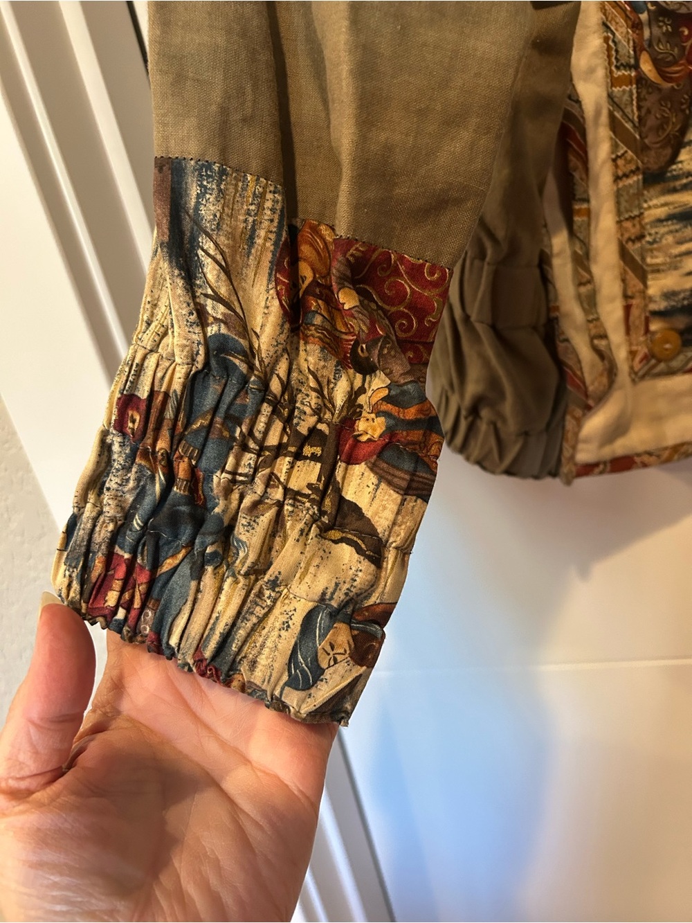 Bohemian Patchwork Jacket in Olive/Tan - Picture 7 of 13